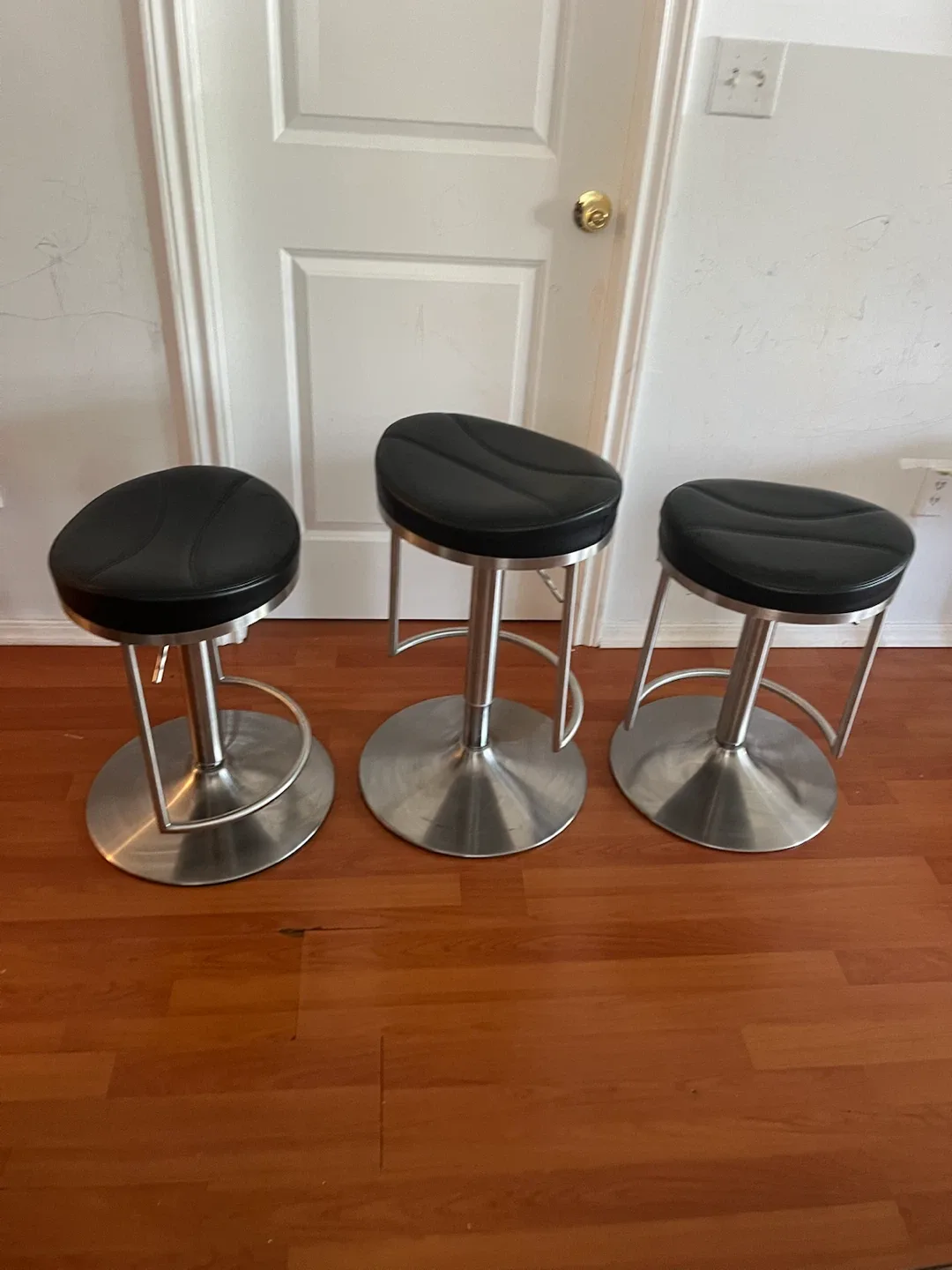 Set of 3 Black Faux Leather Swivel Bar Stools