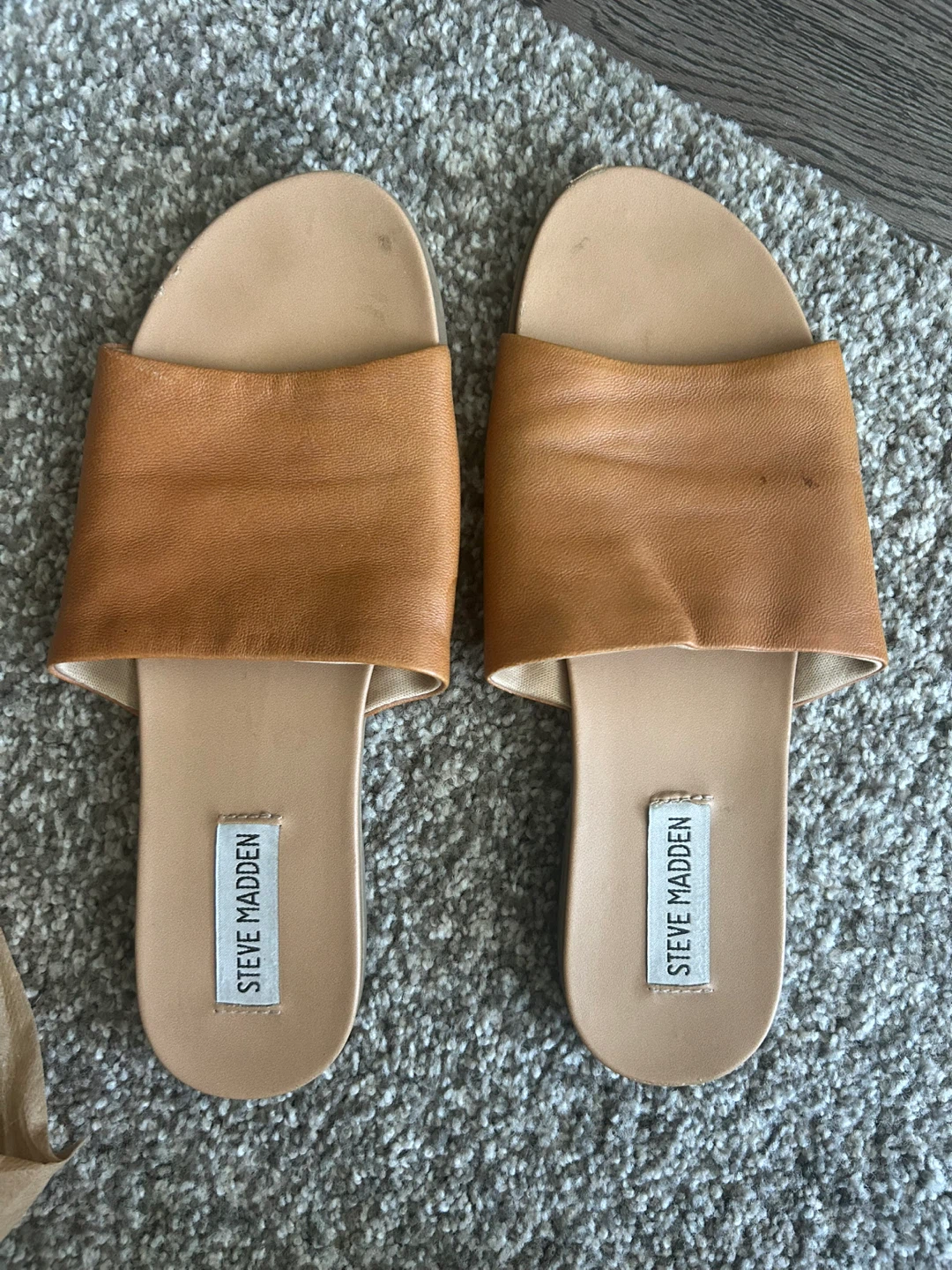 Steve Madden Tan Leather Slide Sandals