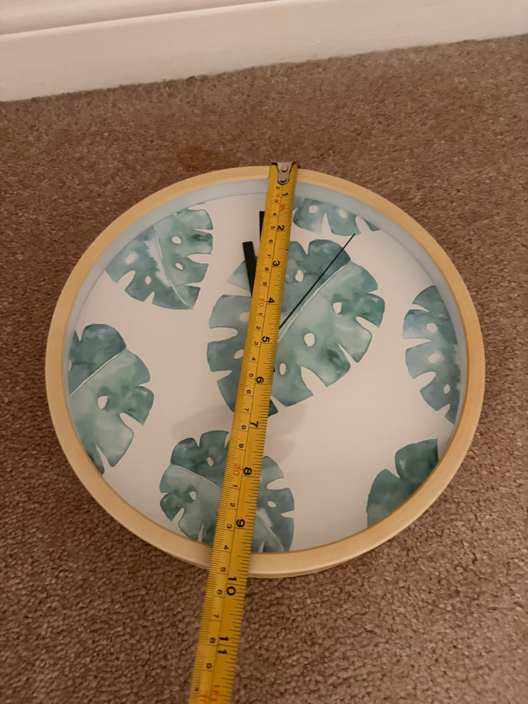 Round Wall Clock - Leaf Print - photo 3