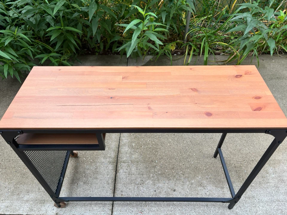 Wood and Metal Desk with Shelf and Wheels - photo 4