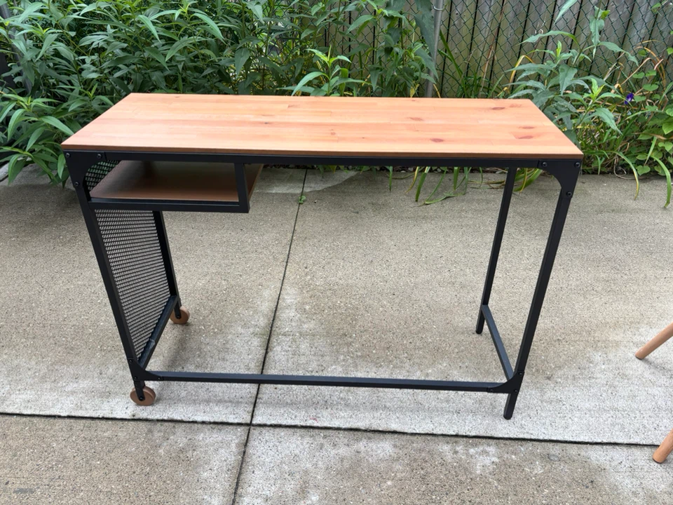 Wood and Metal Desk with Shelf and Wheels - photo 5