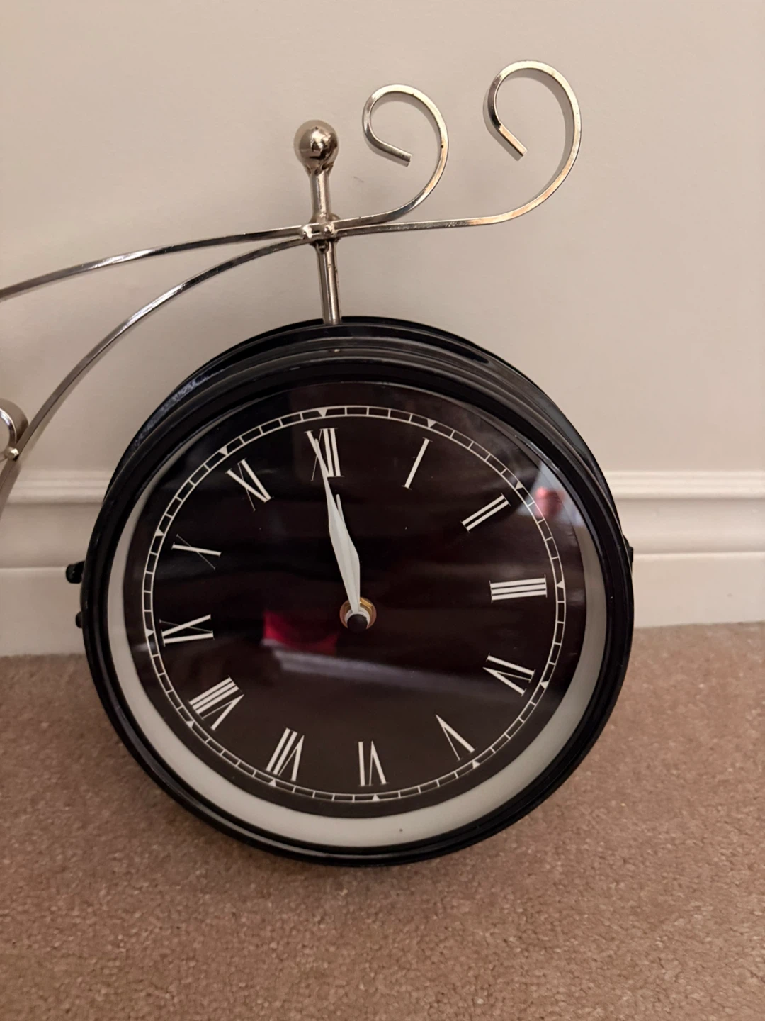 Black Double-Sided Station Clock with Ornate Bracket - photo 2