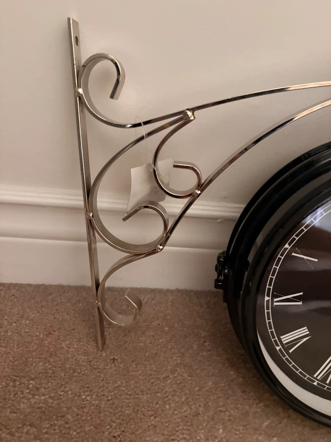 Black Double-Sided Station Clock with Ornate Bracket - photo 3