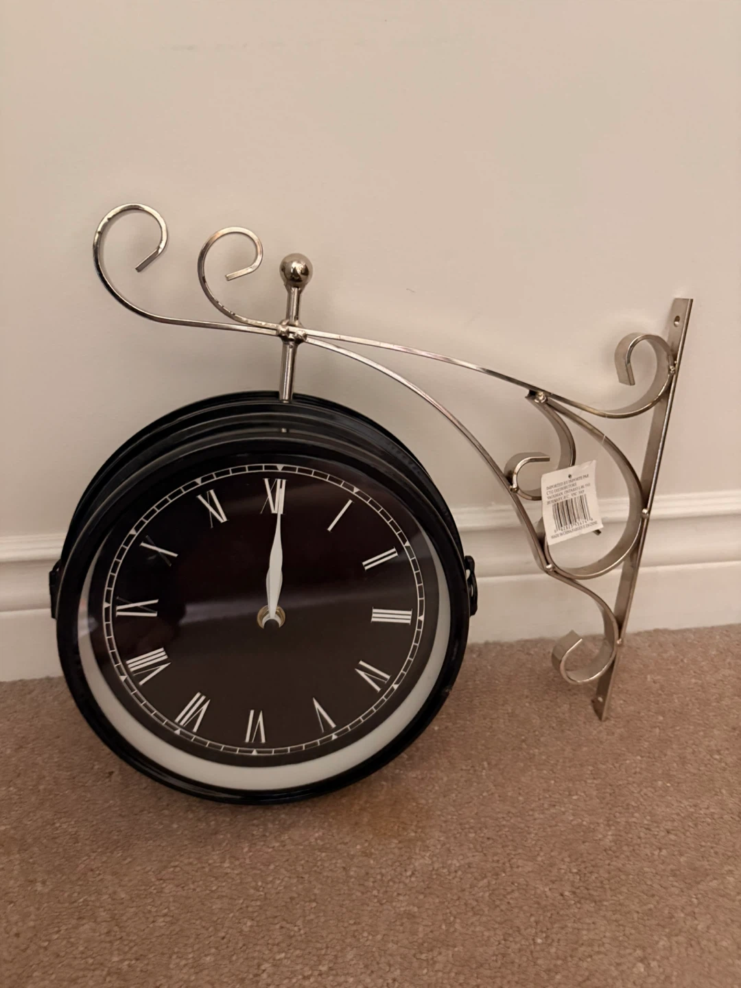 Black Double-Sided Station Clock with Ornate Bracket - photo 4