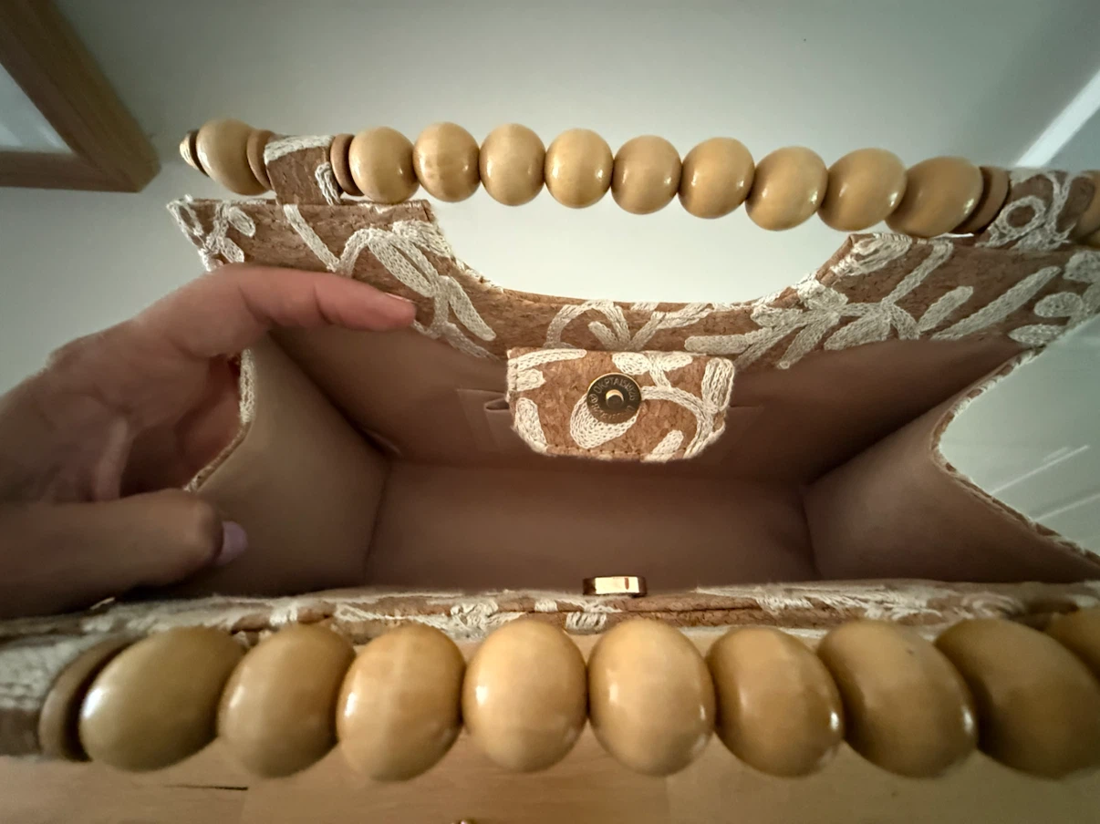 Embroidered Cork Clutch with Wooden Beads - photo 3