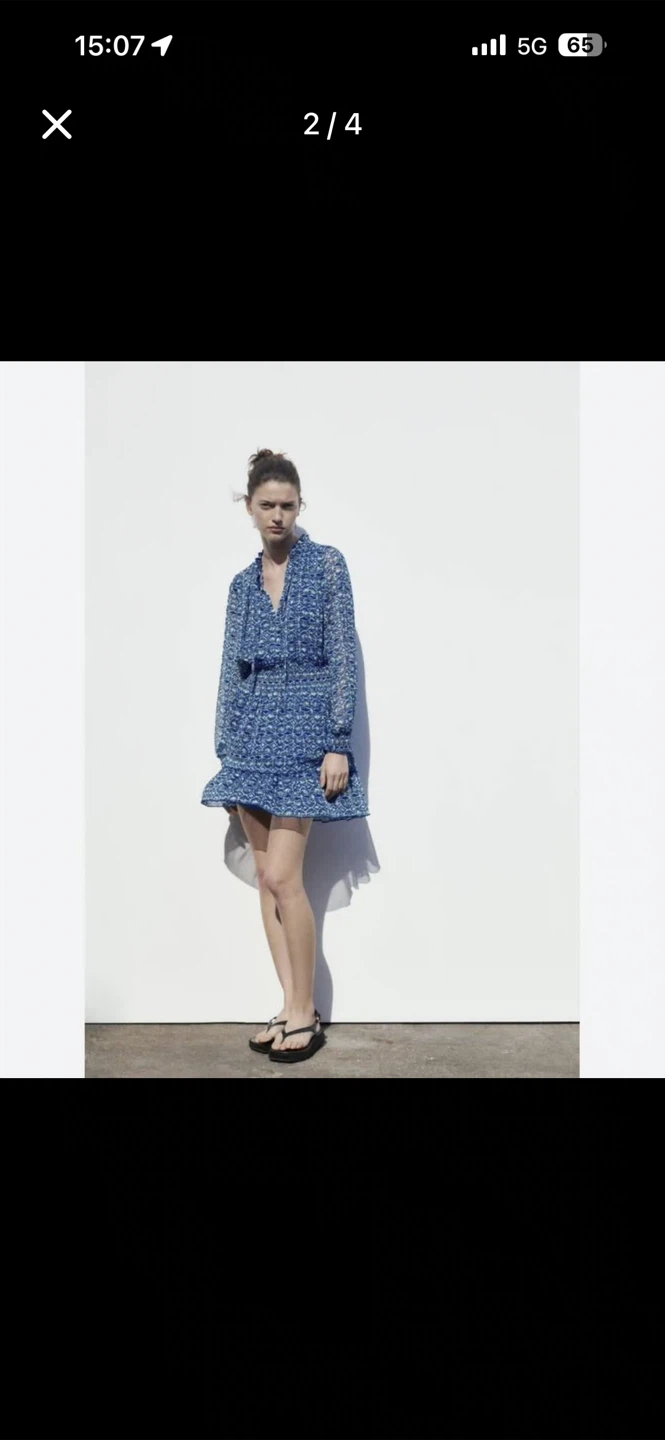 ZARA Blue Floral Print Mini Dress( M )
