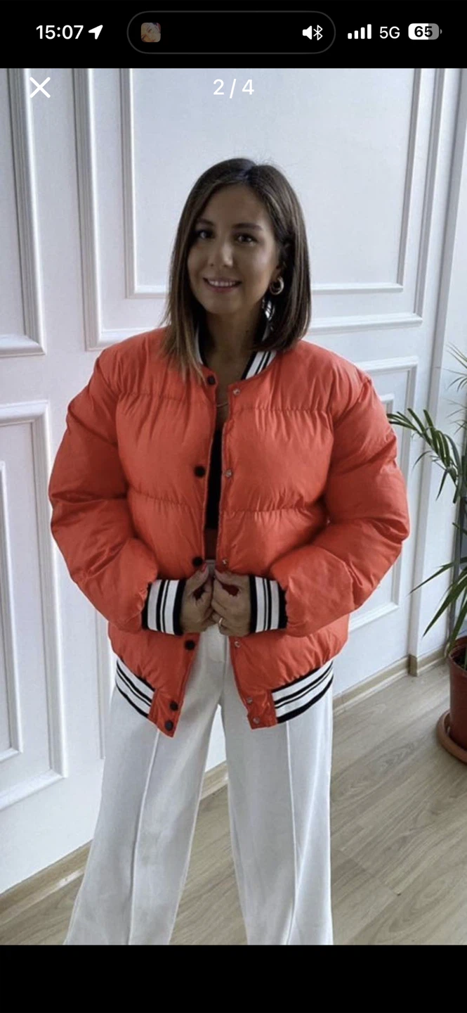 New York Yankees Puffer Bomber Jacket - Orange