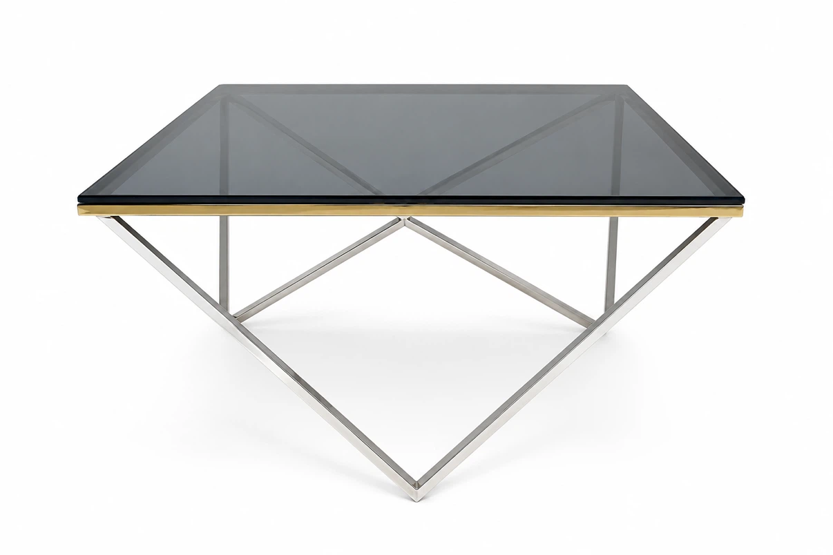 Modern Glass Coffee Table with Stainless Steel Frame