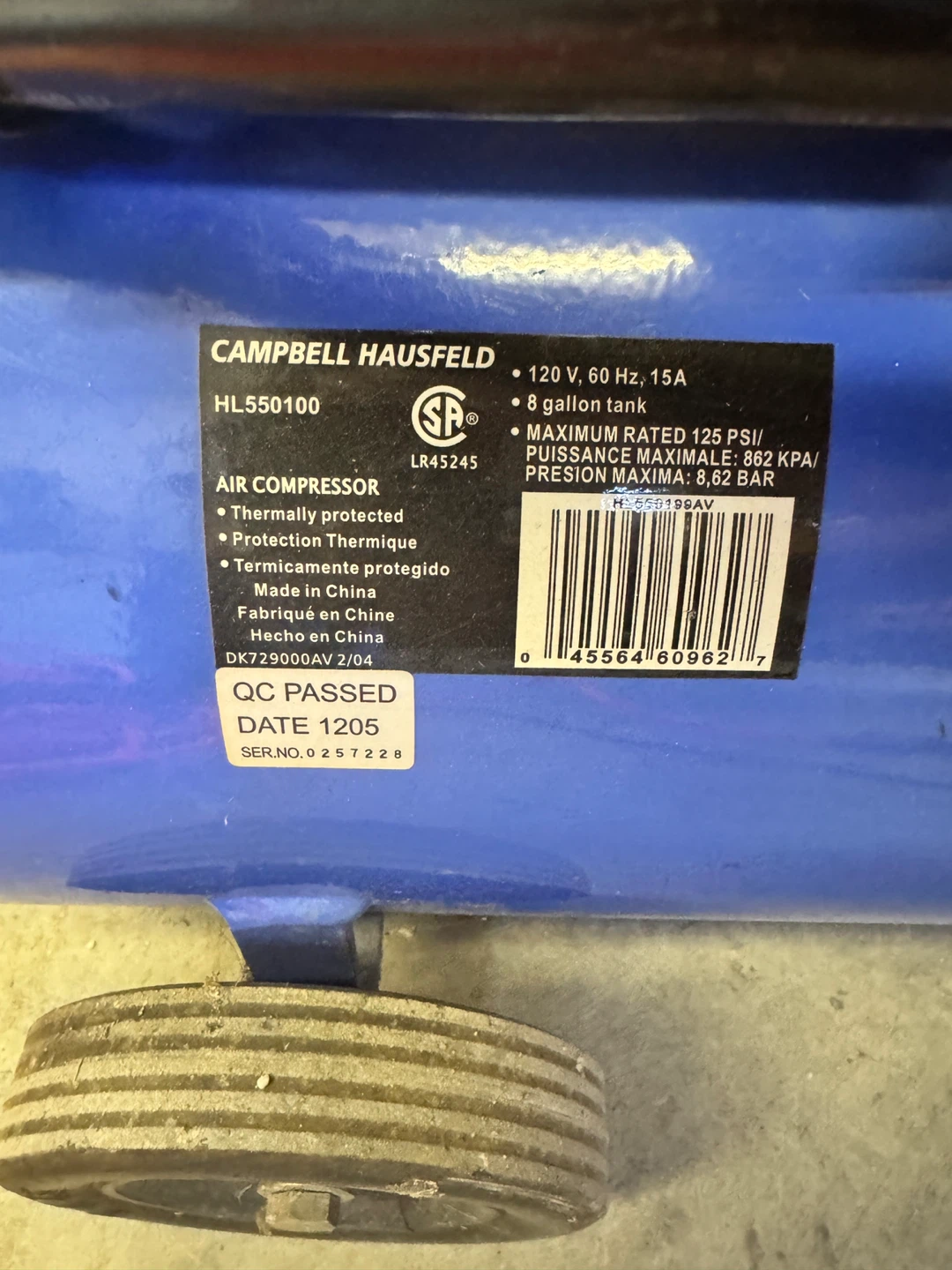 Campbell Hausfeld 8 Gallon Air Compressor - photo 2