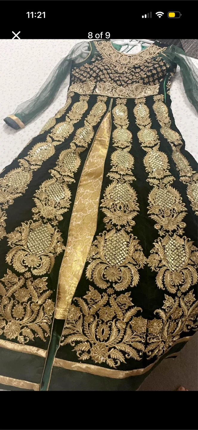 Women's Green and Gold Embroidered Anarkali Dress - photo 4
