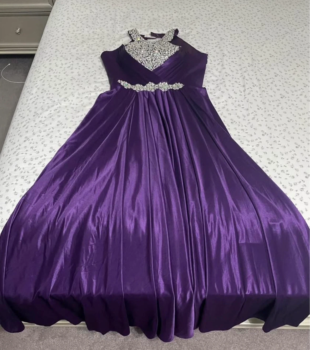 Purple sequined prom dress