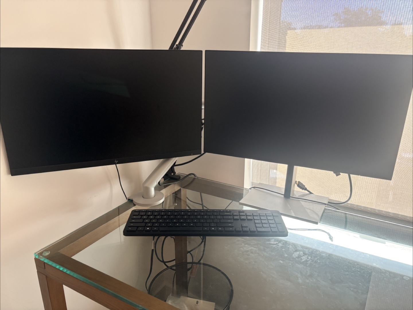 Two monitors and Microsoft Wireless Keyboard