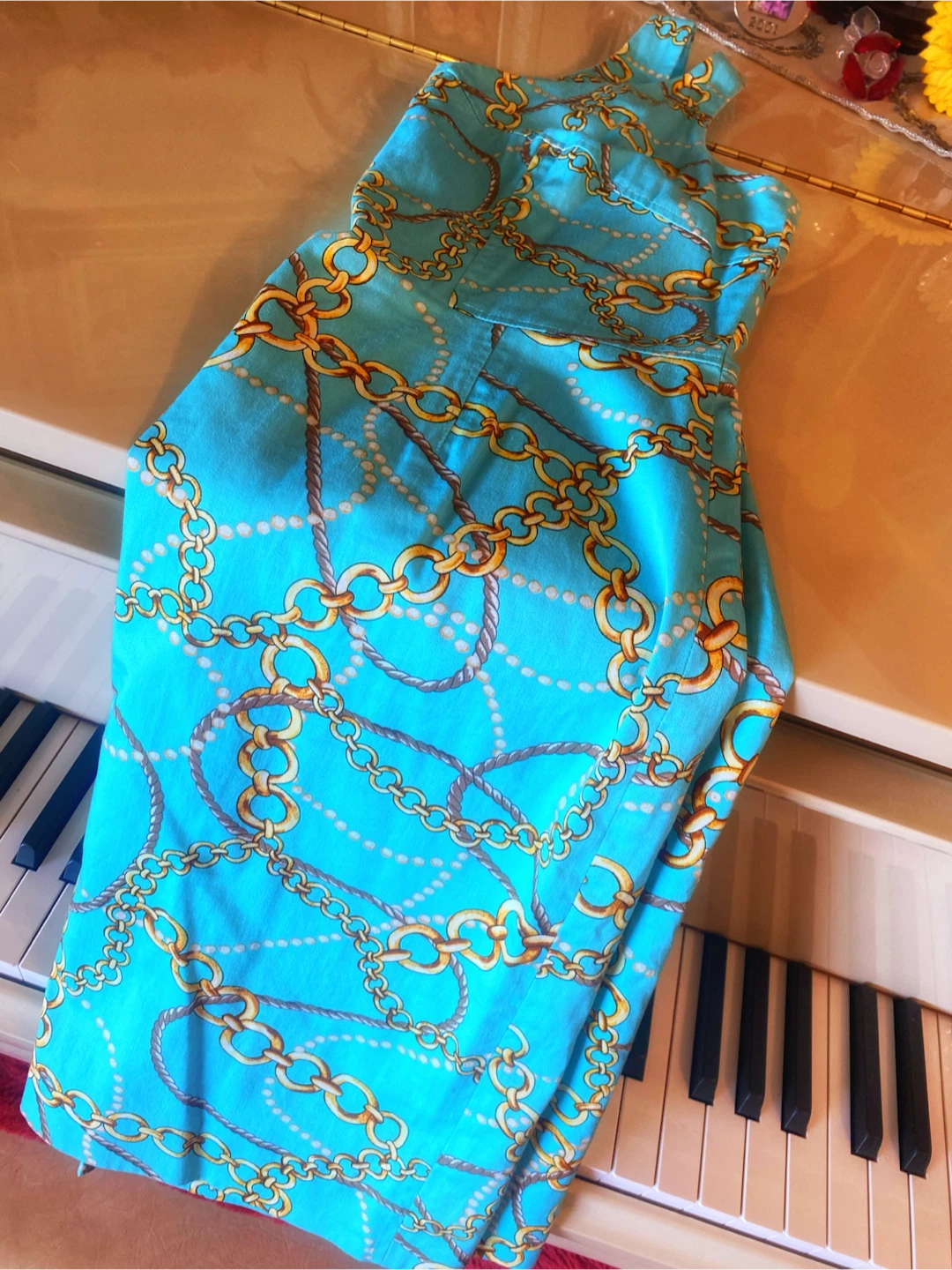 🩵Tahari Arthur S. Levine Blue Chain Print Sheath Dress Size 6
