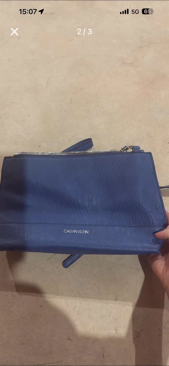 Calvin Klein Blue Leather Clutch/Crossbody Bag