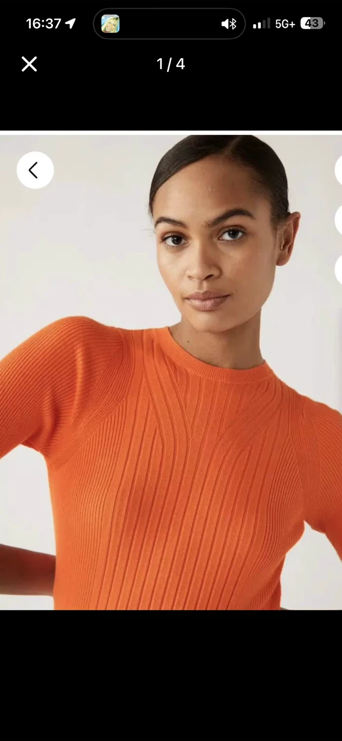 M&S Orange Ribbed Short Sleeve Sweater