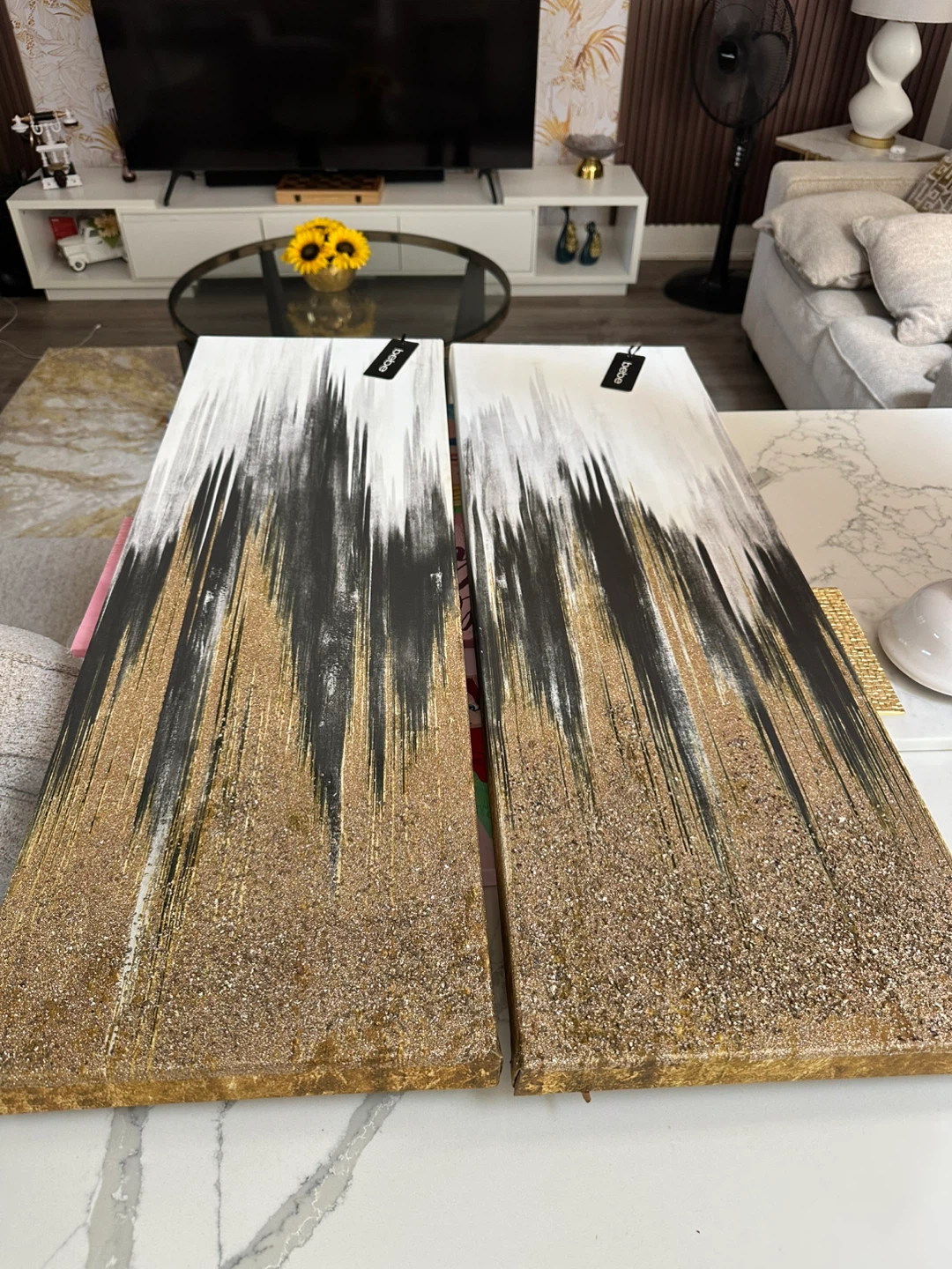 Bebe Set of 2 Abstract Glitter Wall Art