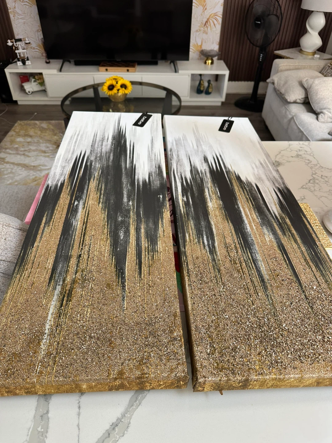 Bebe Set of 2 Abstract Glitter Wall Art - photo 3