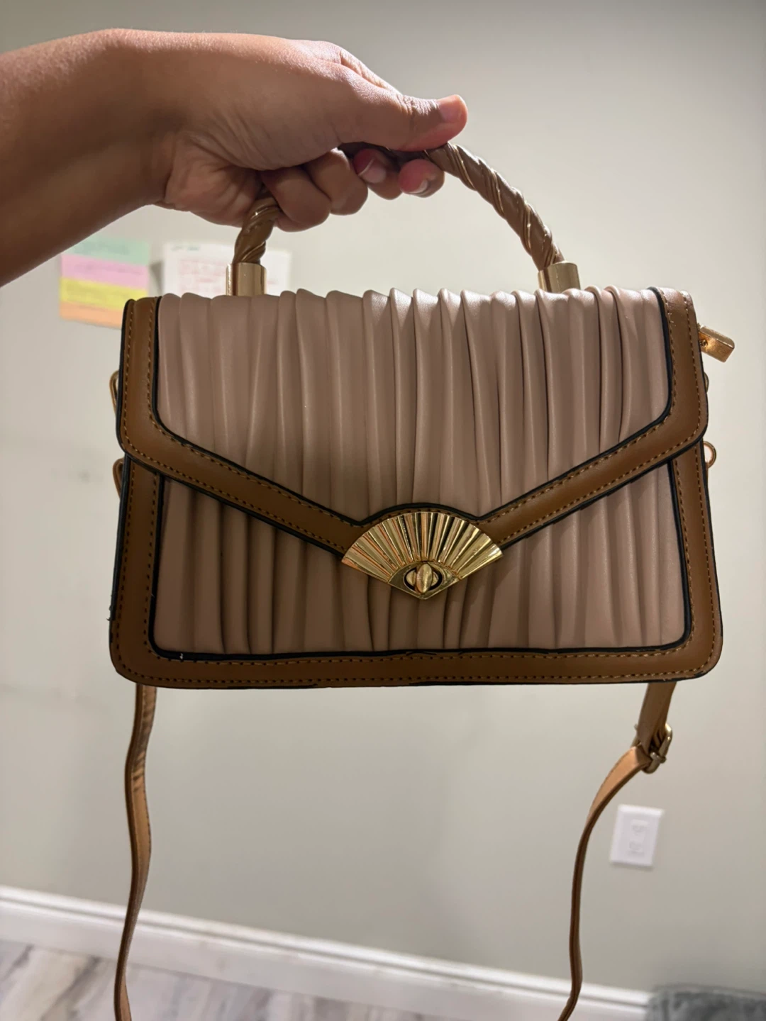 Pleated Satchel Handbag with Chain Strap