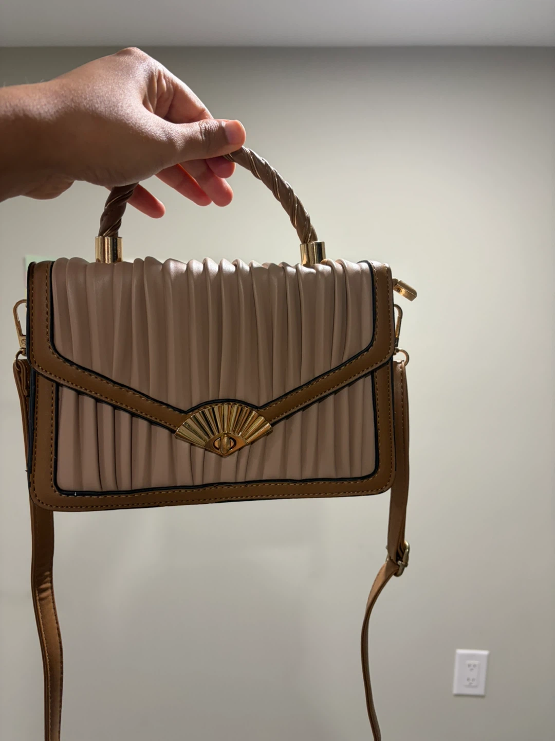 Pleated Satchel Handbag with Chain Strap - photo 3