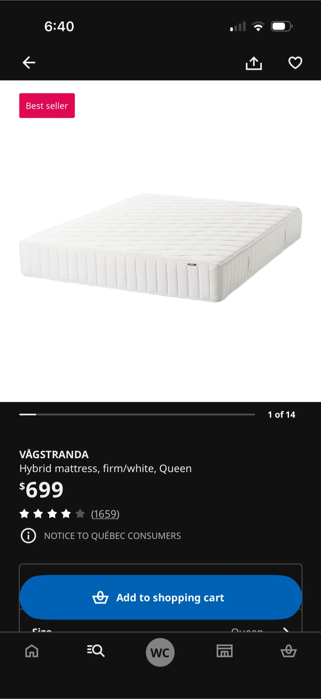 IKEA VÅGSTRANDA Queen Hybrid Mattress