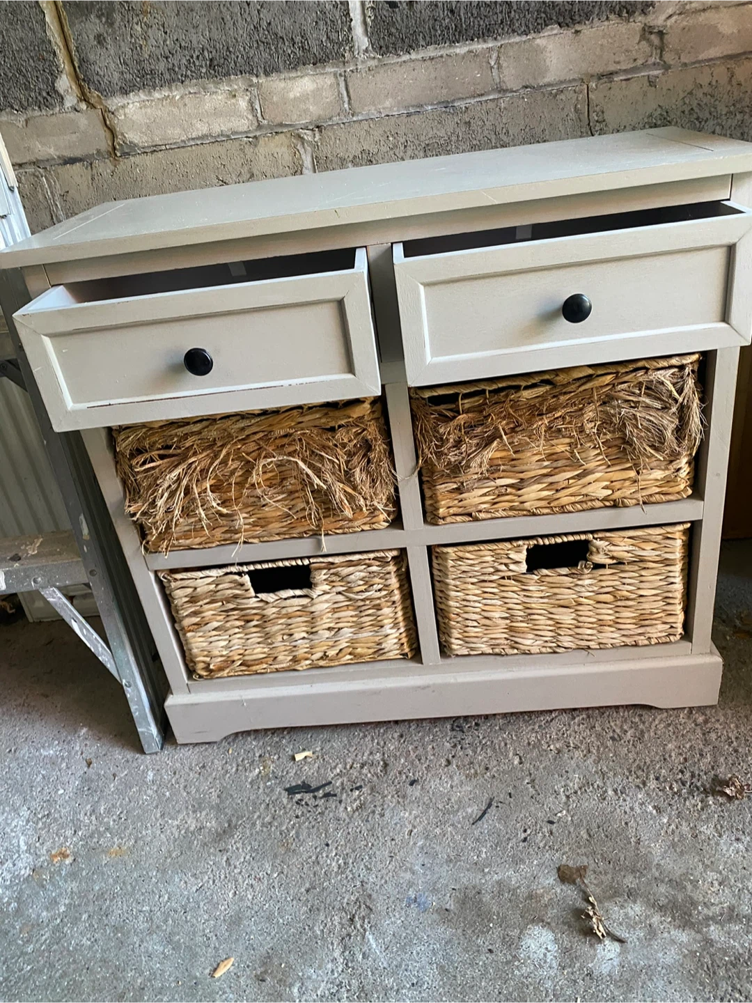 Grey Accent Chest with 2 Drawers and 4 Woven Baskets