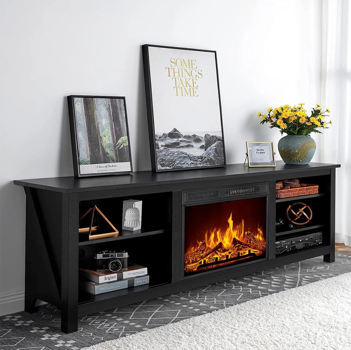 70" Fireplace TV Stand with 23" Electric Fireplace for 80" TVs