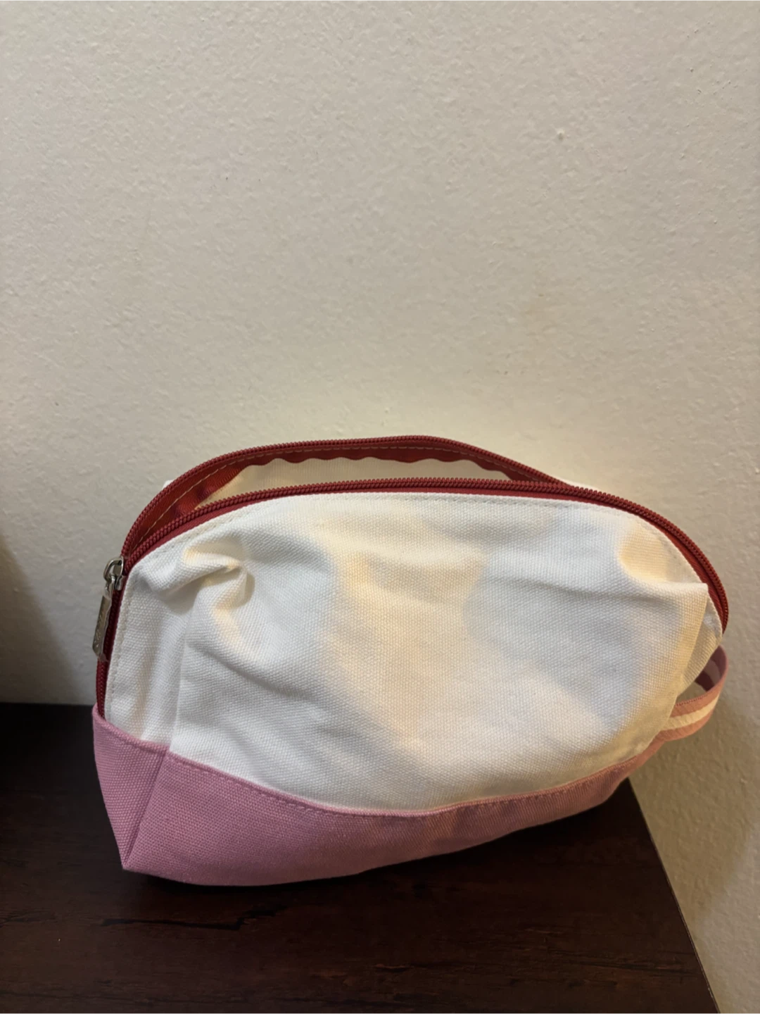 NEW-ULTA White and Pink Canvas Pouch