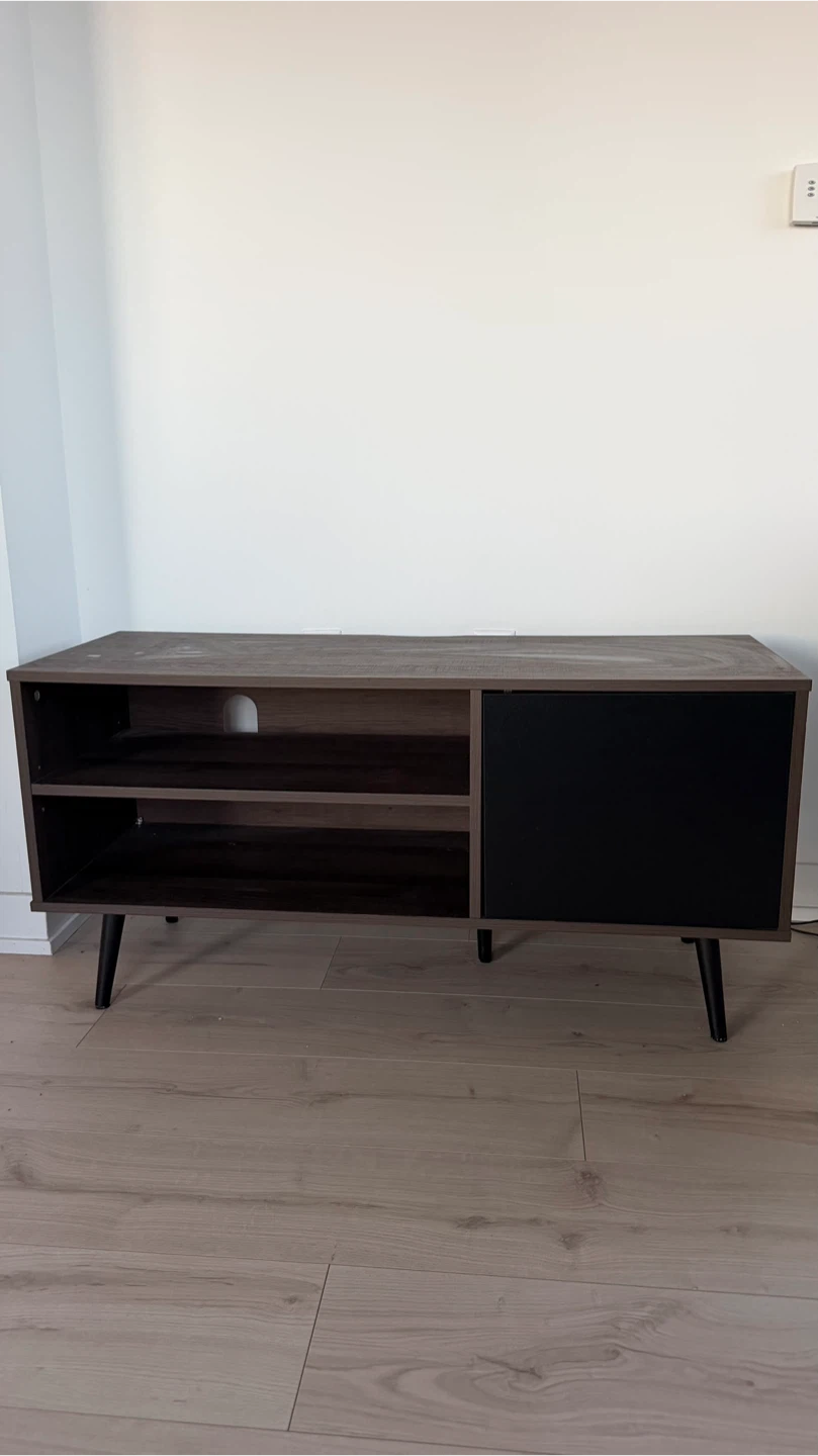 Dark Wood TV Stand with Black Cabinet