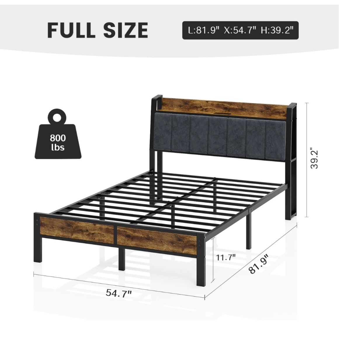 Full Size Bed Frame with Headboard, USB, Outlet, RGB Lights - photo 2