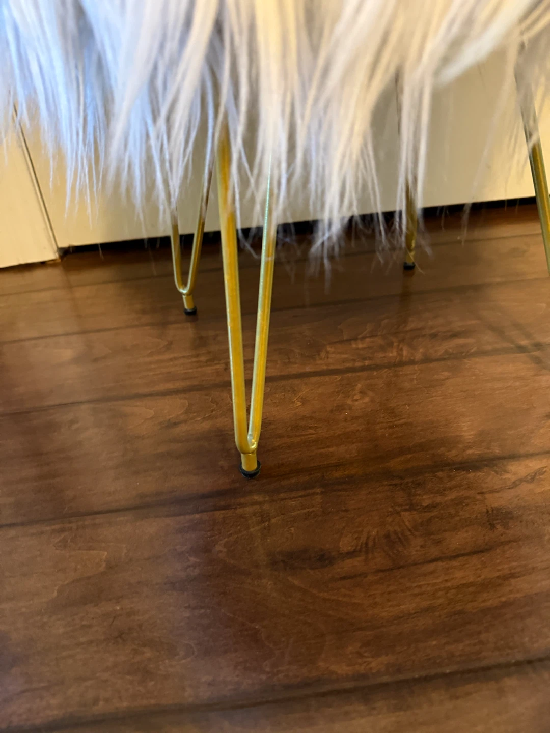 White Faux Fur Pouf Ottoman with Gold Legs - photo 5