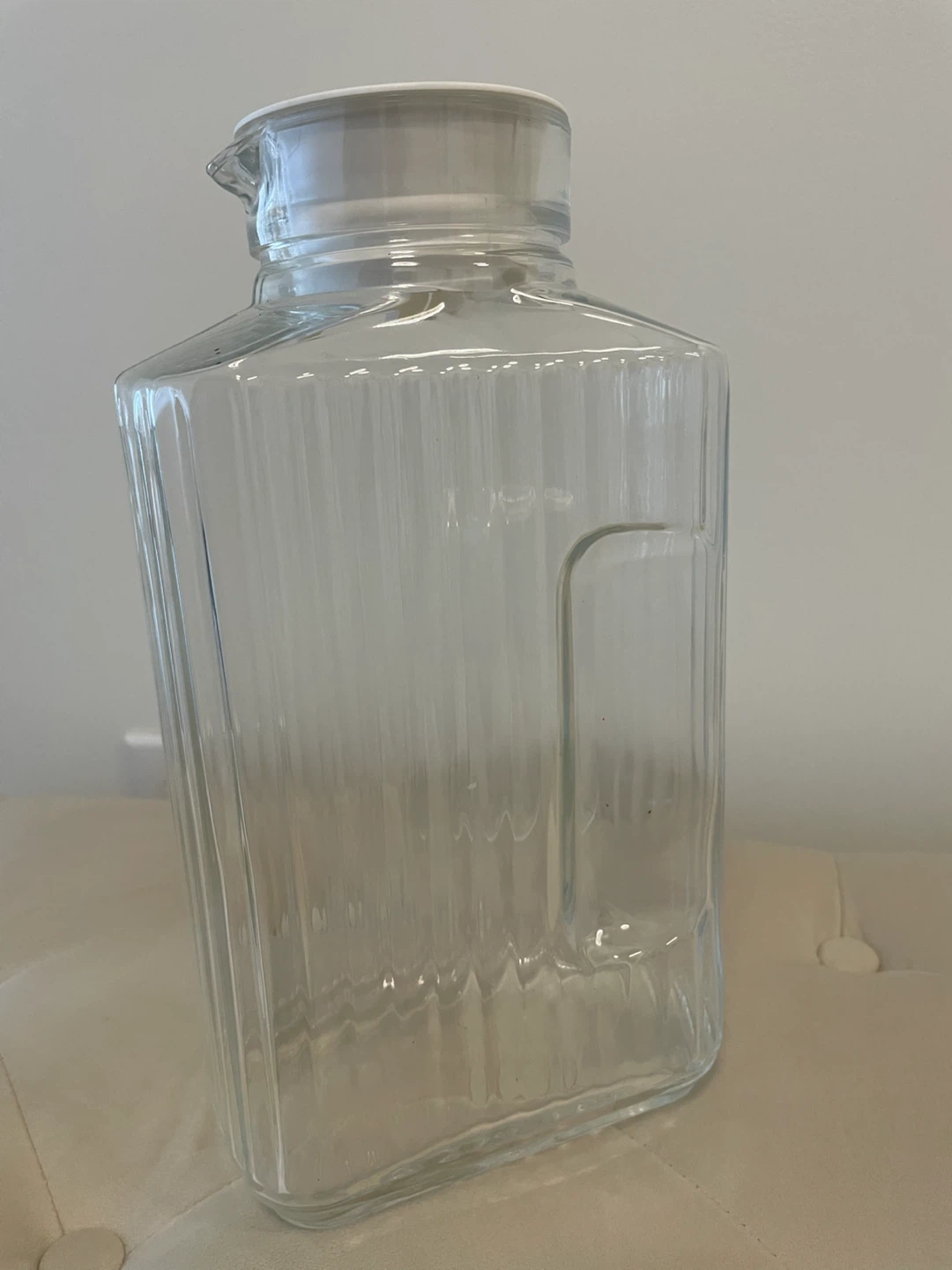 Clear Glass Pitcher with White Lid