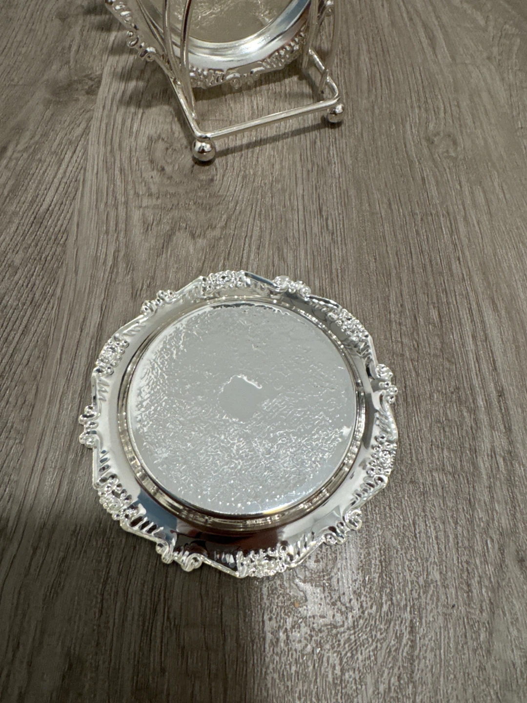Ornate Silver-Tone Coaster Set with Holder - photo 3