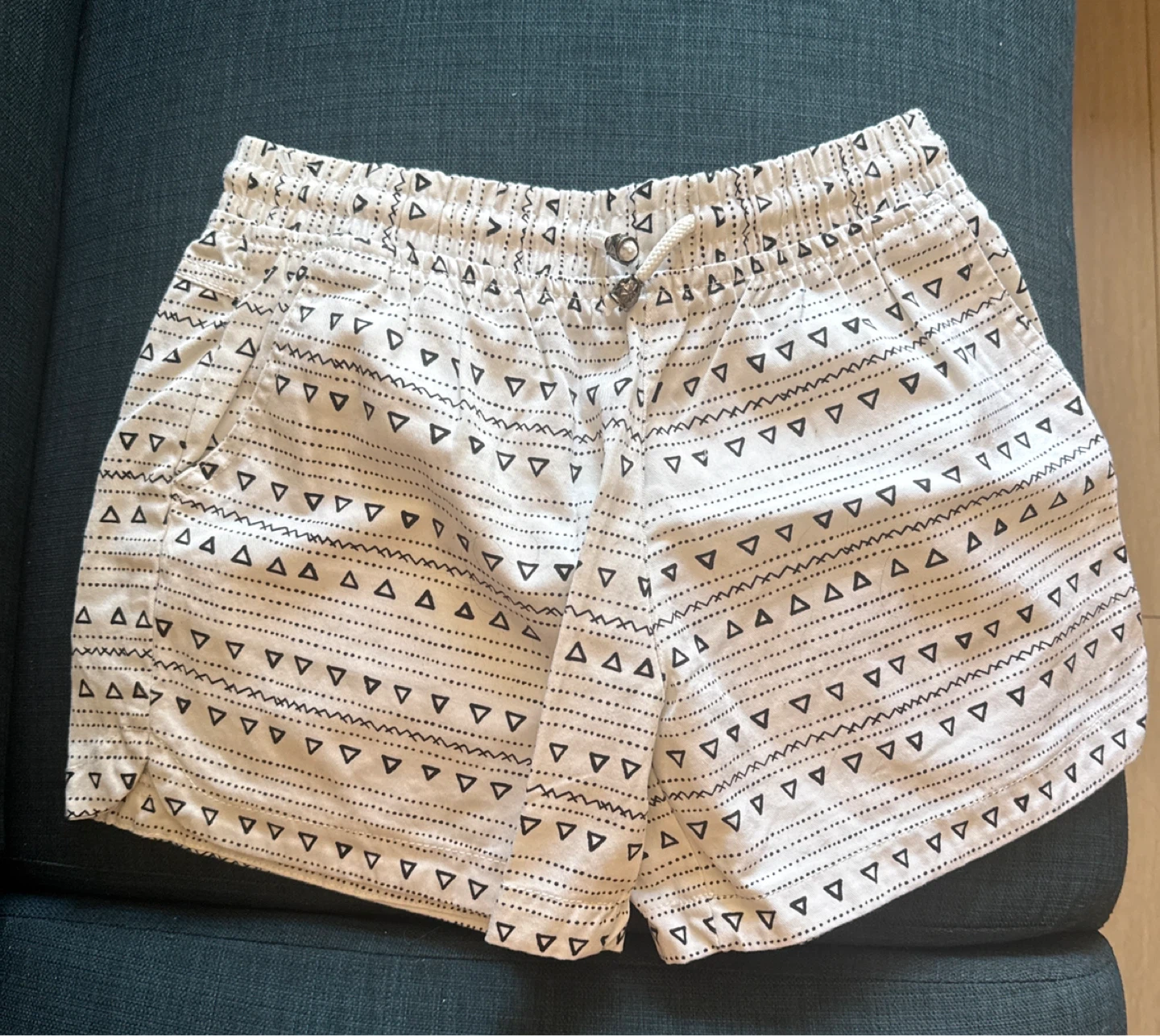 White Shorts with Black Triangle Print