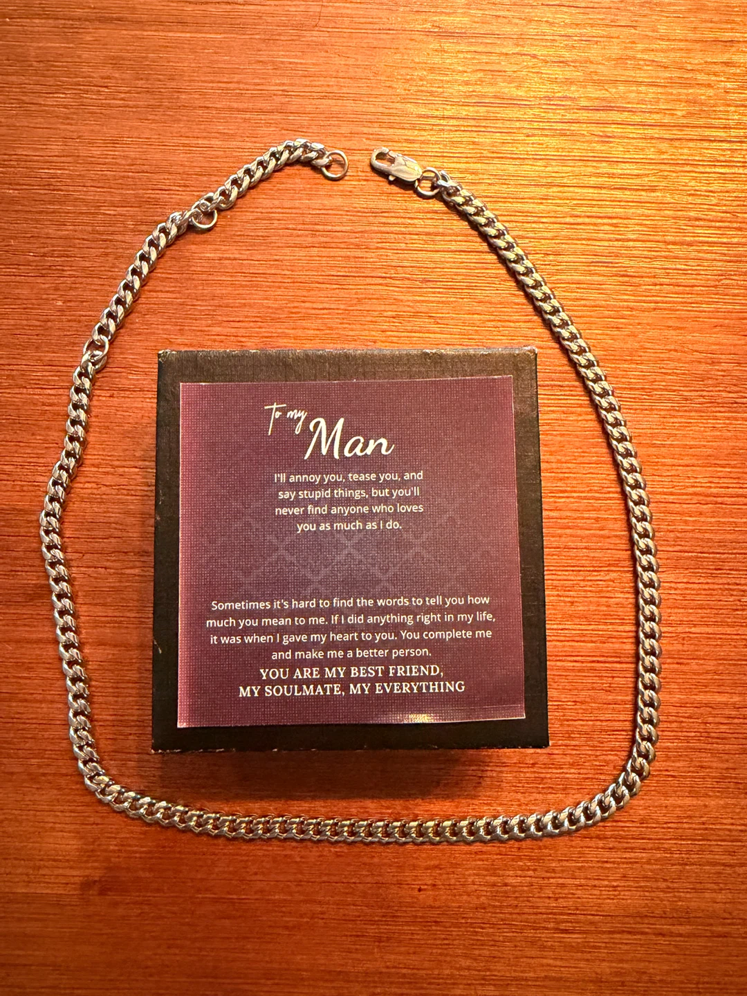 Silver Chain Necklace "To my Man" Box