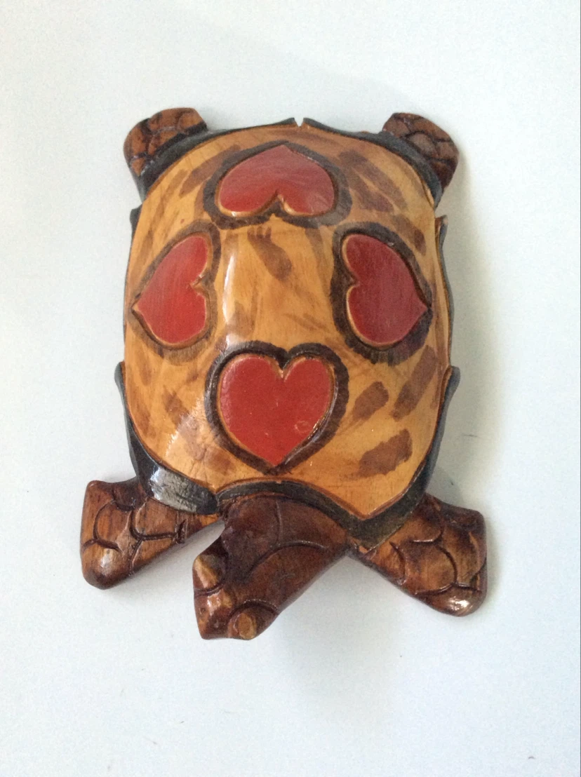 Hand-carved Wooden Turtle with Hearts