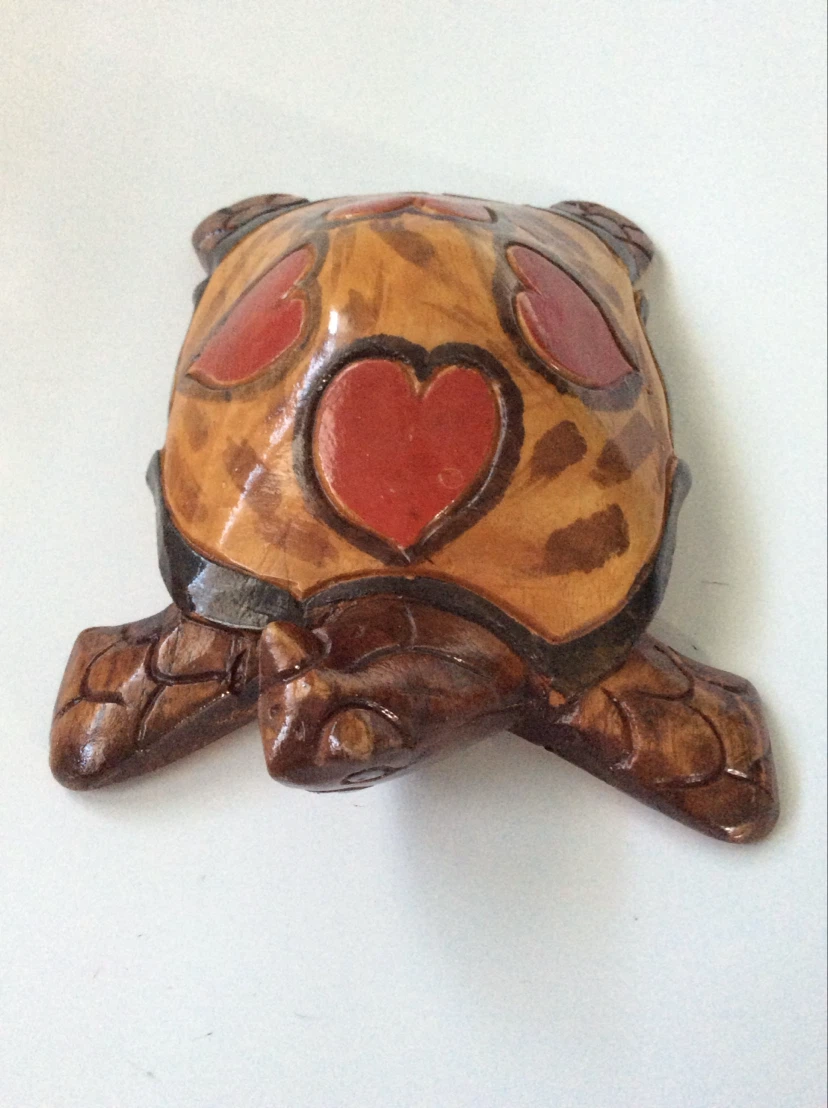 Hand-carved Wooden Turtle with Hearts - photo 2