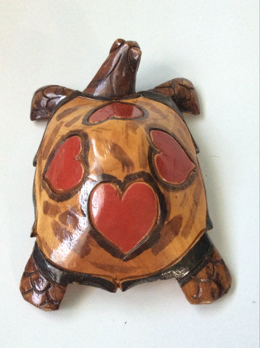 Hand-carved Wooden Turtle with Hearts - photo 3
