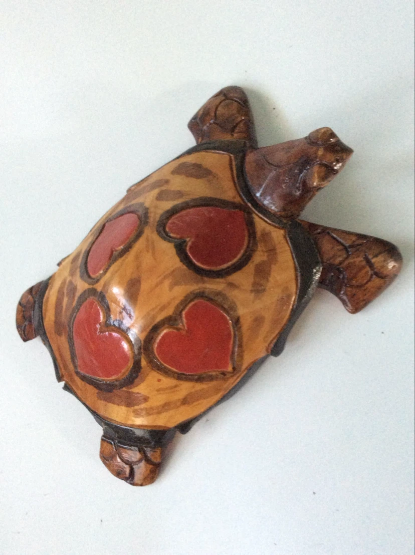 Hand-carved Wooden Turtle with Hearts - photo 4