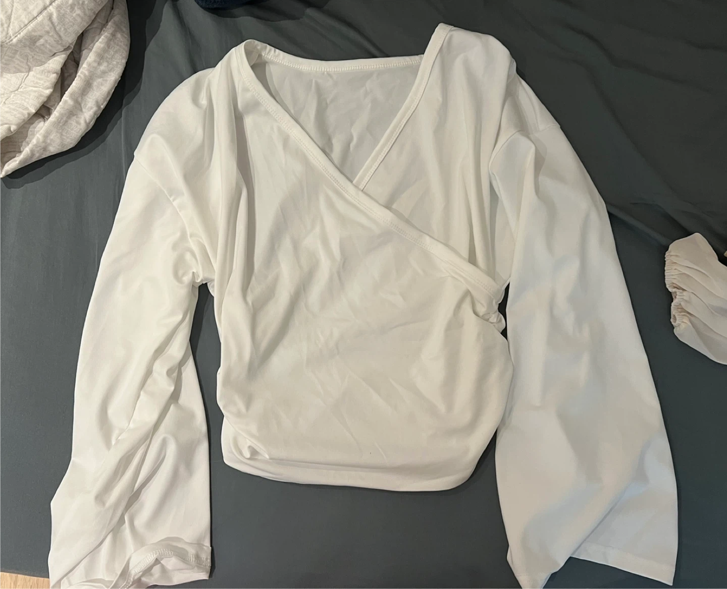 White Long Sleeve Wrap Top