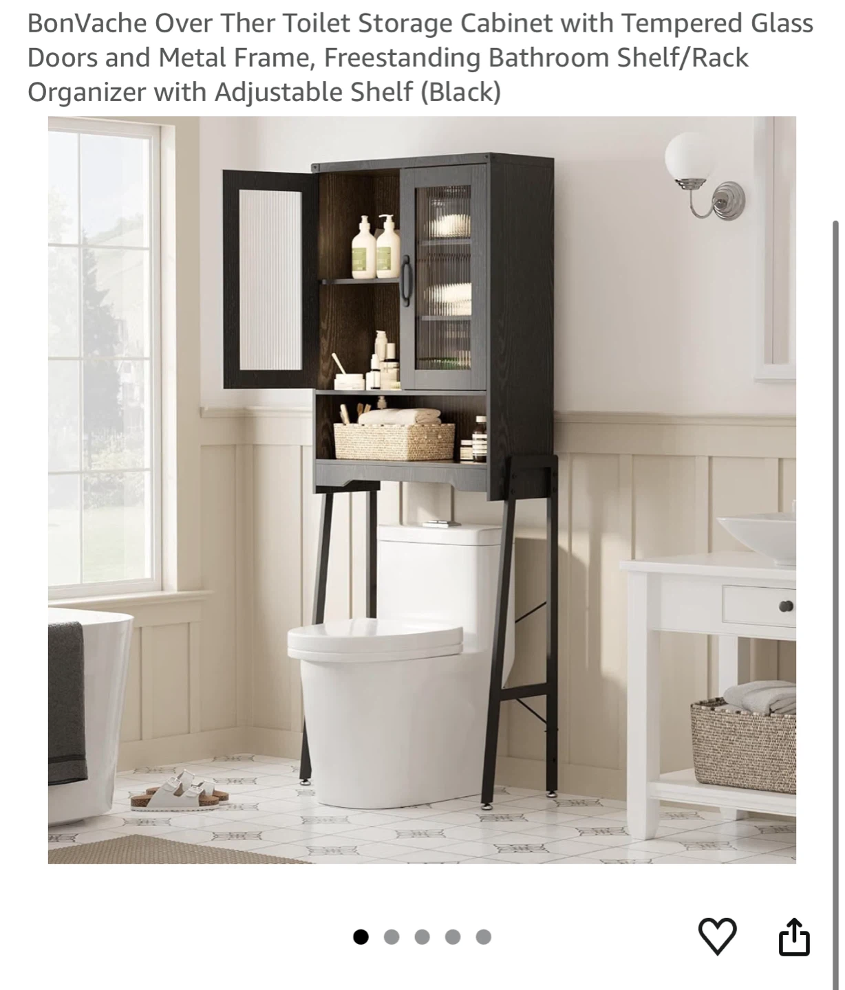 BonVache Over The Toilet Storage Cabinet Black
