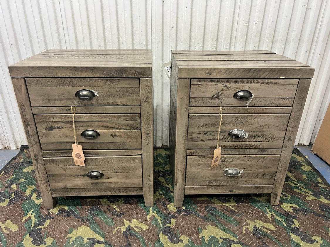 Rustic Wood 3-Drawer Nightstand Set