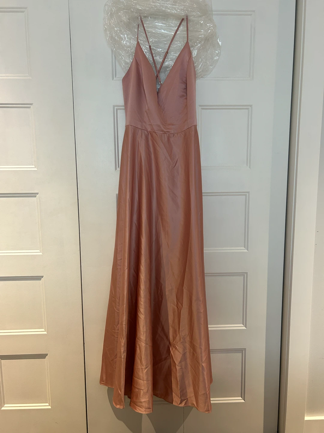 DB Studio Spaghetti Strap Satin A-Line Long Dress