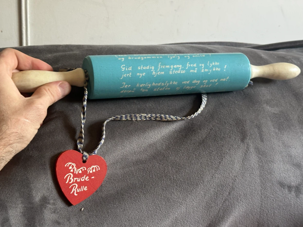 Vintage Danish Wedding Blessing Wooden Rolling Pin