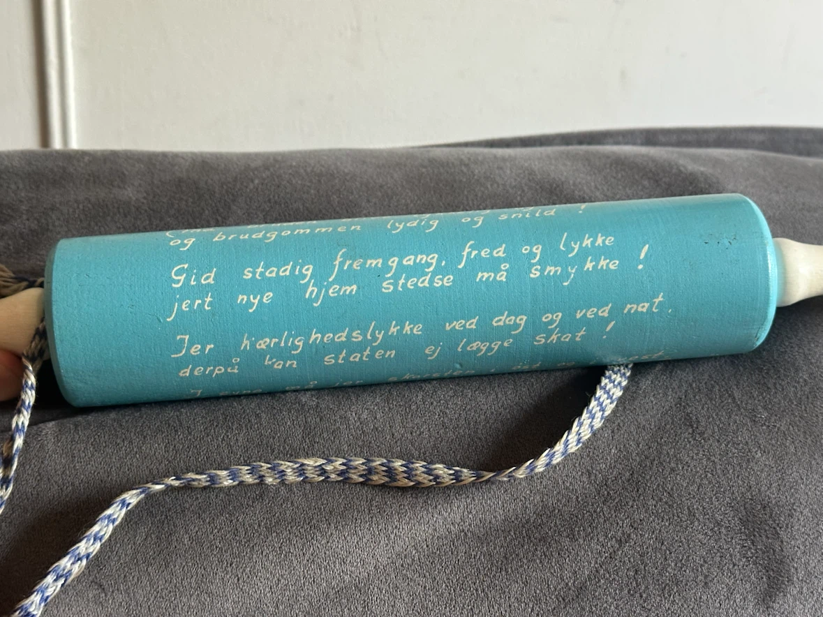 Vintage Danish Wedding Blessing Wooden Rolling Pin - photo 2
