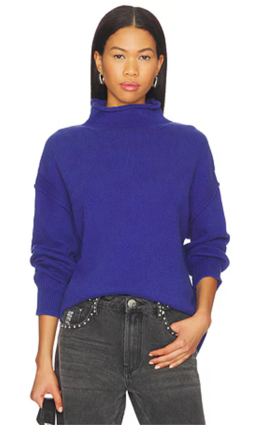 We The Free Blue Cotton Mock Neck Sweater