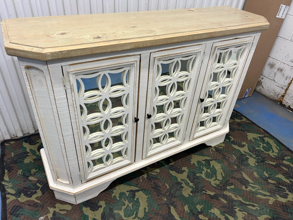 White 3-Door Accent Cabinet with Mirrored Doors - photo 2
