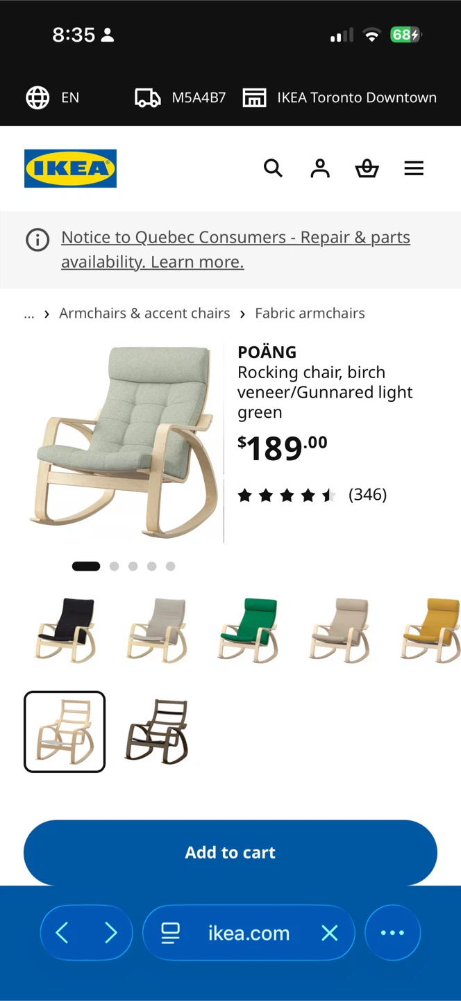 IKEA POÄNG Rocking Chair - Birch Veneer/Light Green - photo 3