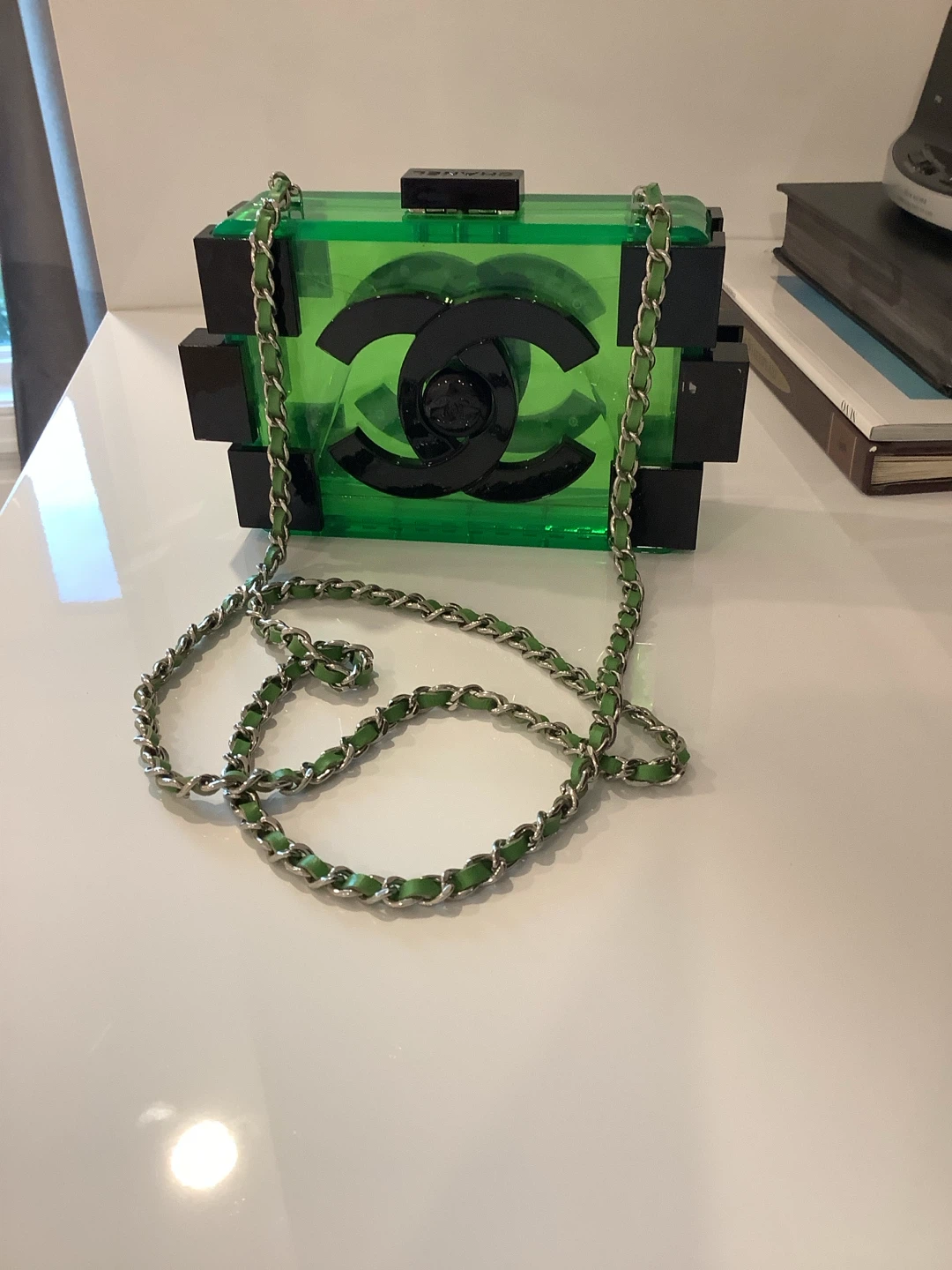 CC Translucent Green Box Clutch with Chain - photo 2