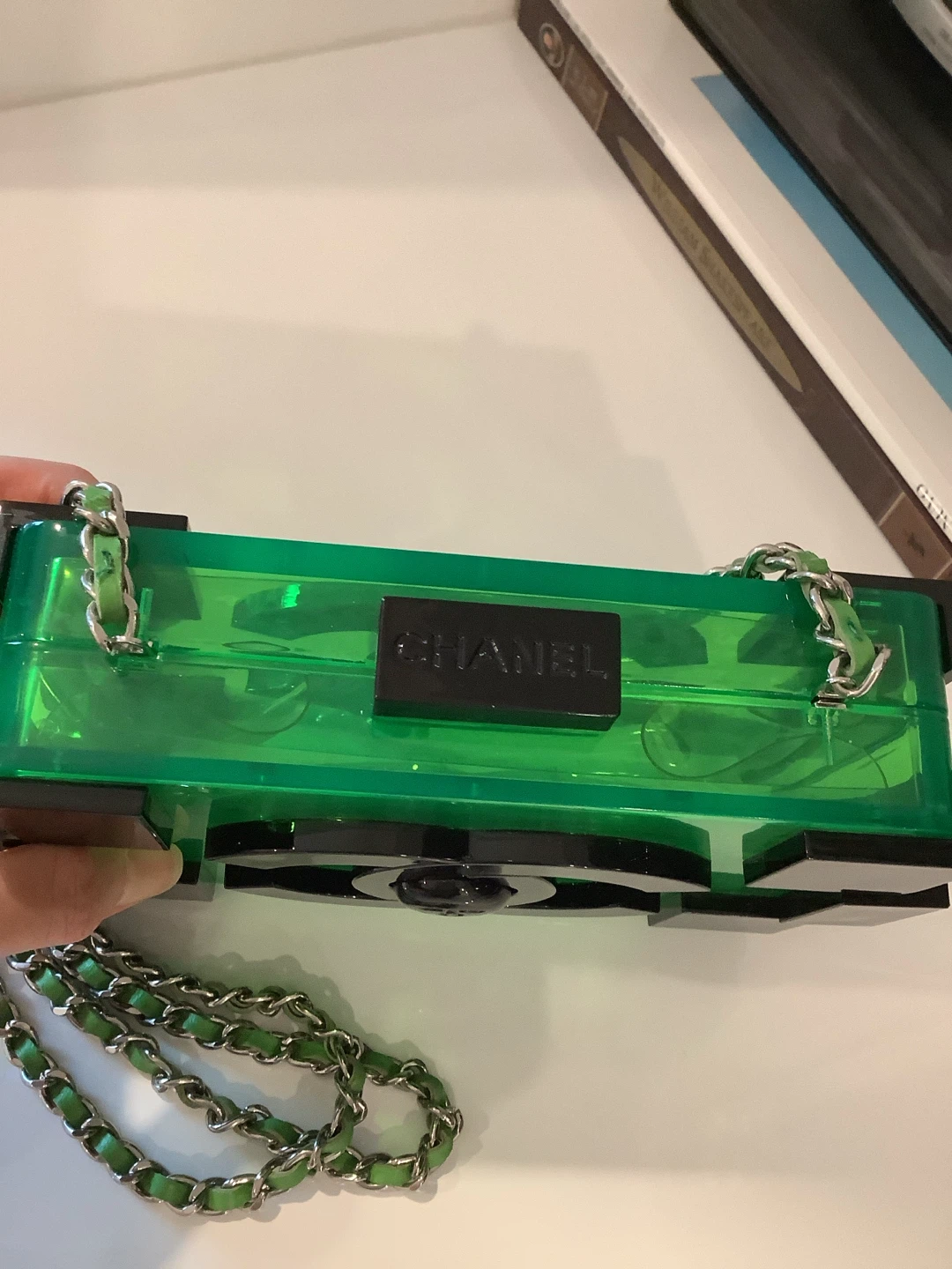 CC Translucent Green Box Clutch with Chain - photo 3