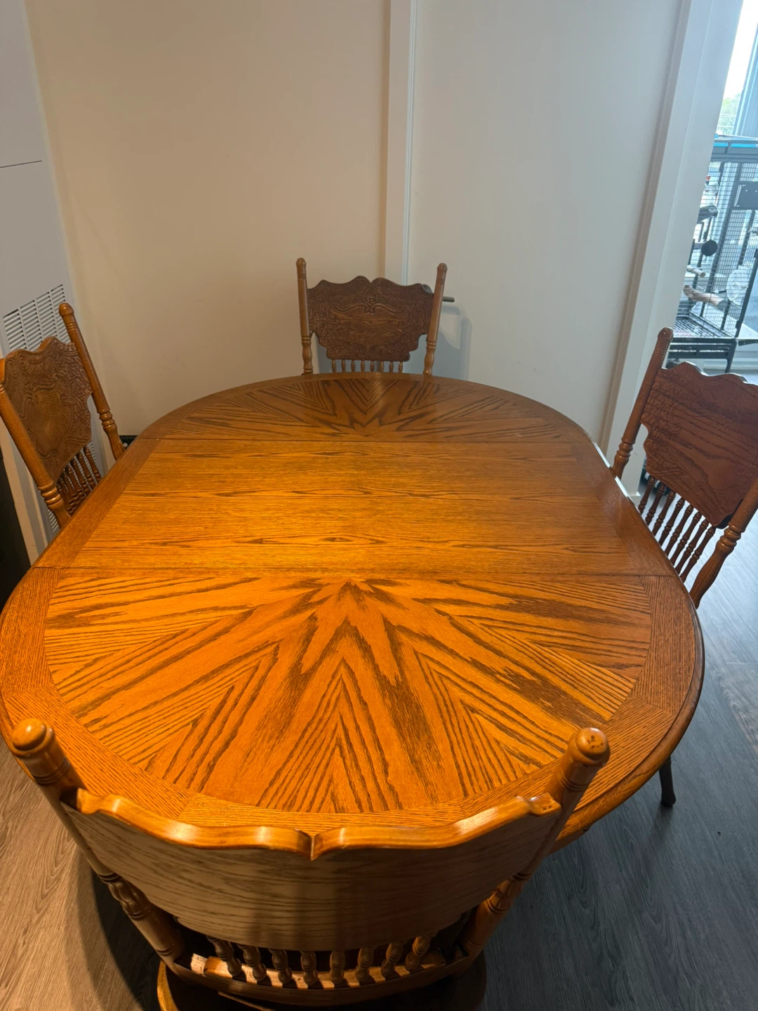Beautiful Solid Oak Table with chairs and Leaf Extension - photo 4